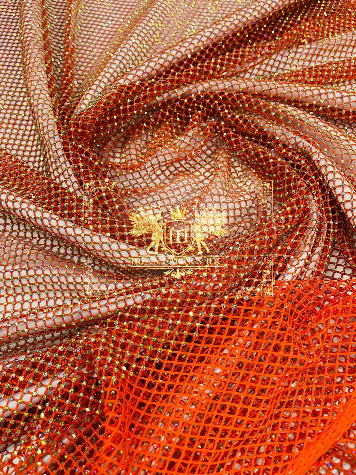 Fish Net Spandex Iridescent Rhinestone Fabric - Spandex Fish Net Rhinestones Fabric Sold by Yard