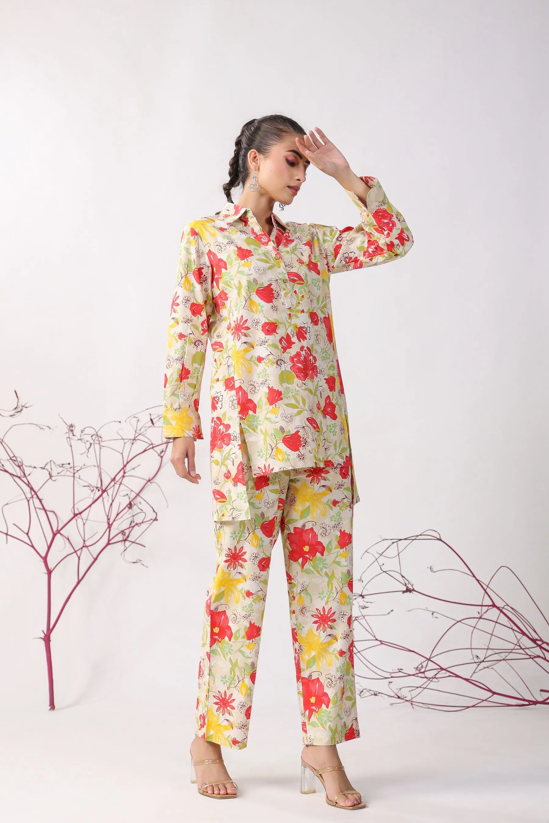 Fleurs Jaal On Cotton Flex Loungewear Top Set