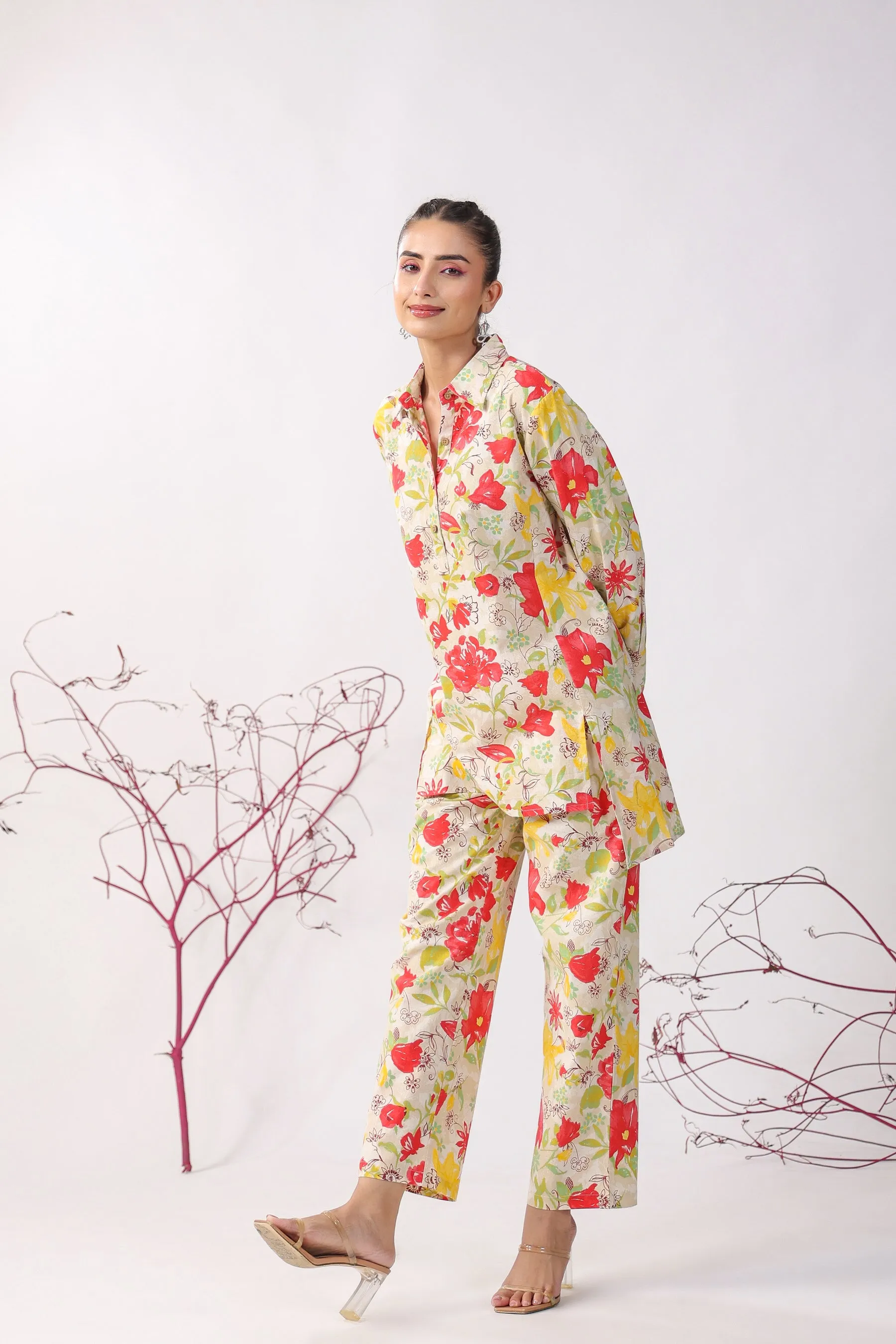 Fleurs Jaal On Cotton Flex Loungewear Top Set