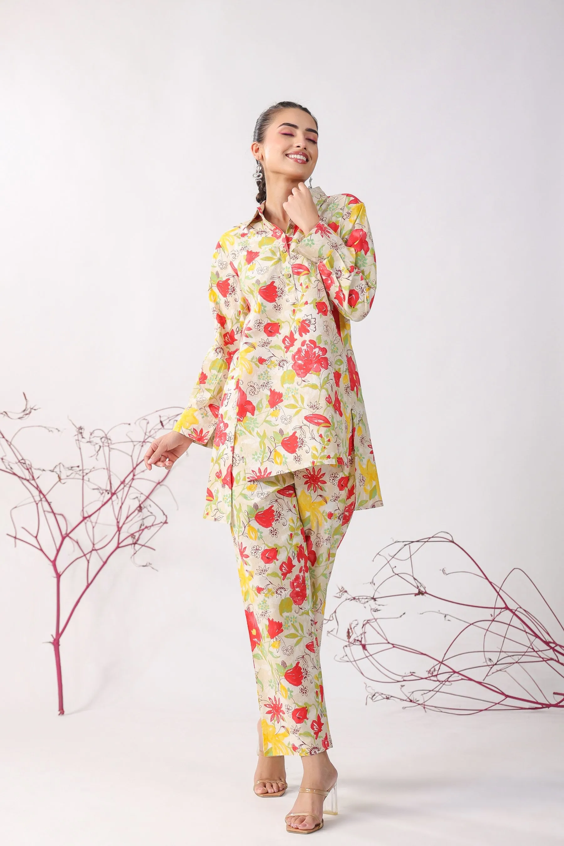 Fleurs Jaal On Cotton Flex Loungewear Top Set