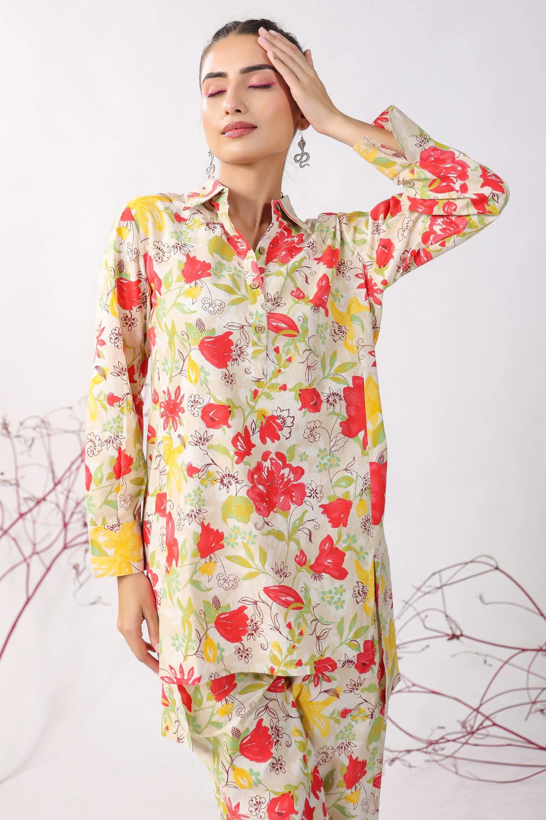 Fleurs Jaal On Cotton Flex Loungewear Top Set