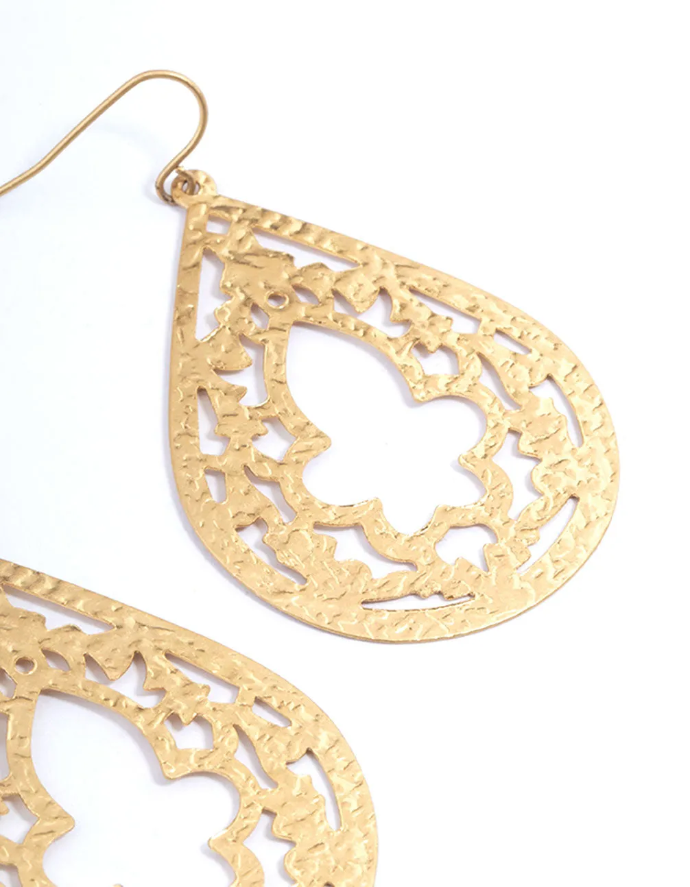 Gold Texture Cut Stamp Drop Earrings