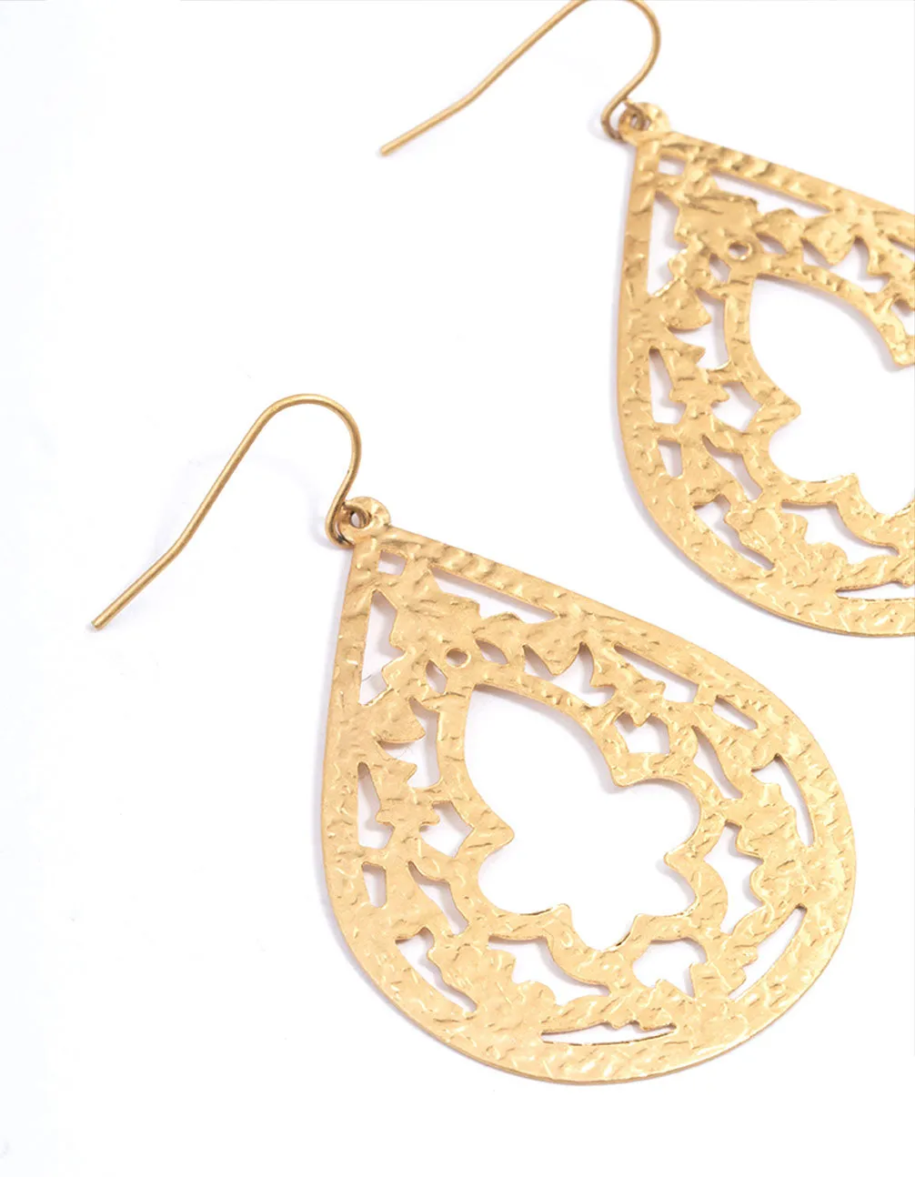 Gold Texture Cut Stamp Drop Earrings