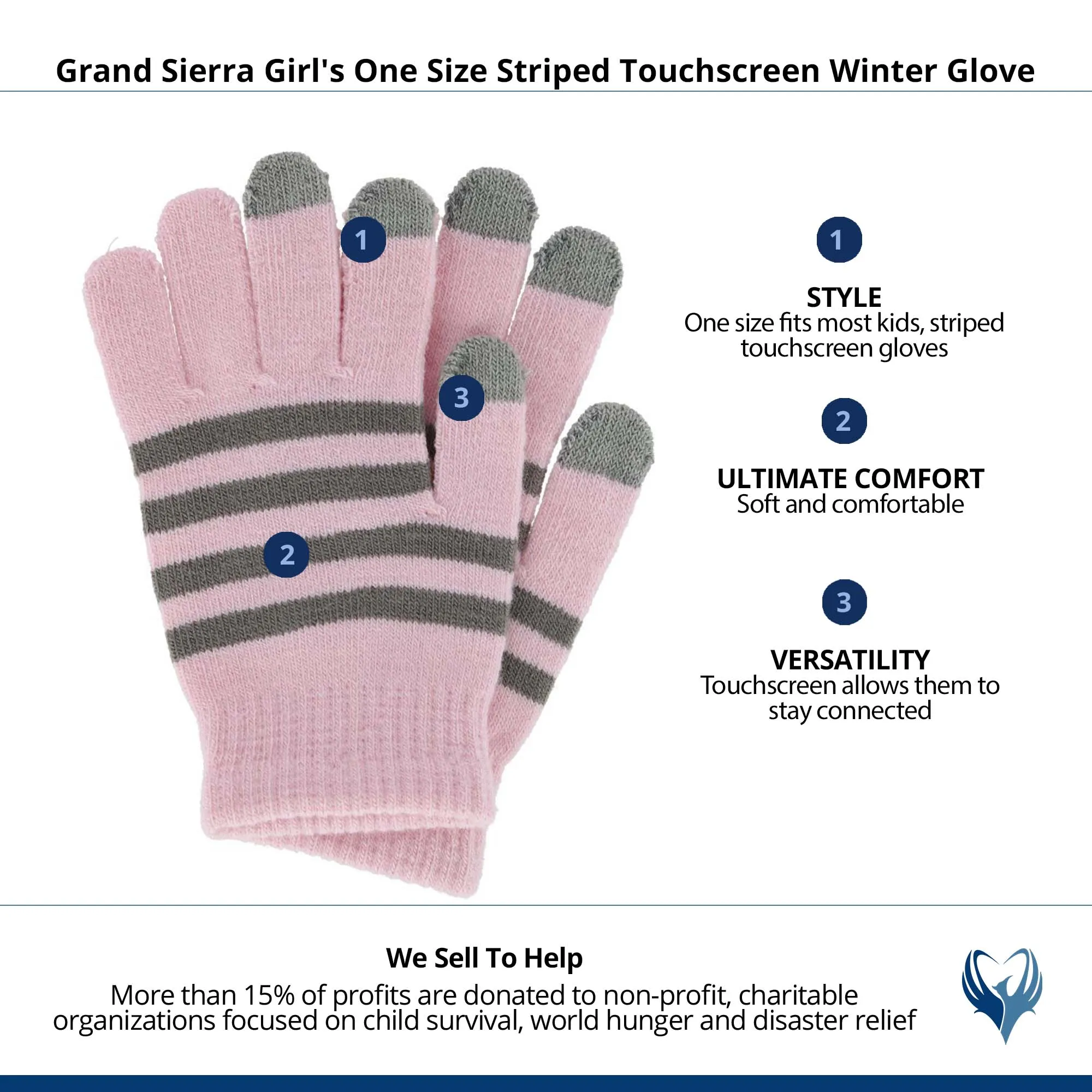 Grand Sierra Girl's One Size Striped Touchscreen Winter Glove