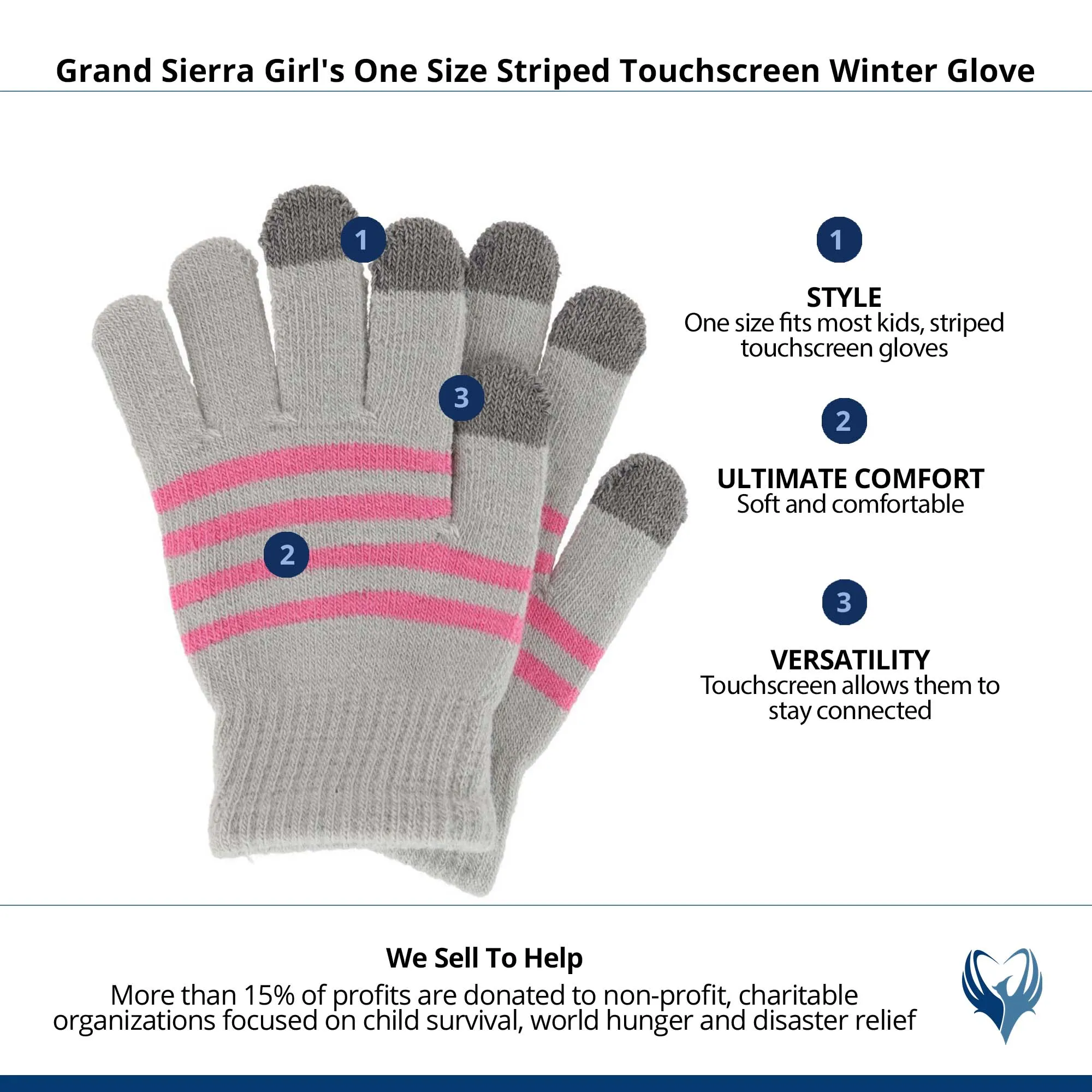 Grand Sierra Girl's One Size Striped Touchscreen Winter Glove