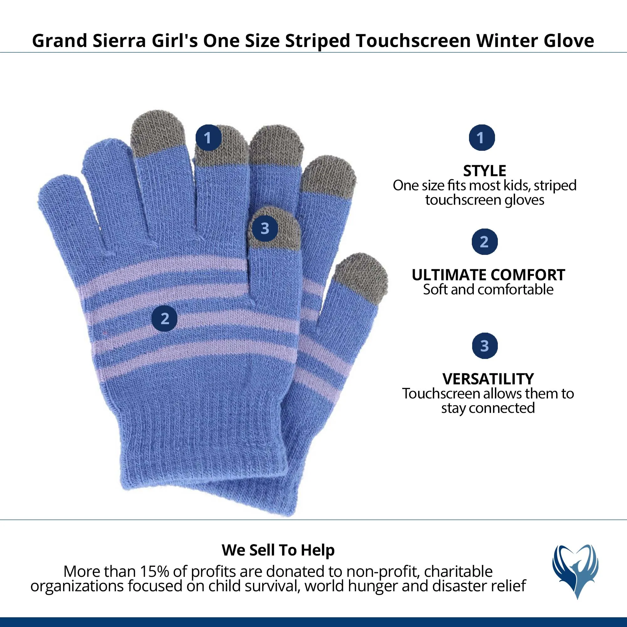 Grand Sierra Girl's One Size Striped Touchscreen Winter Glove