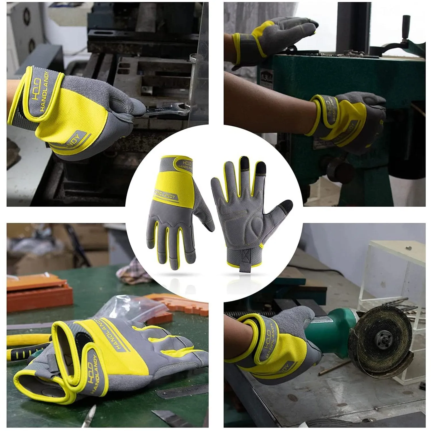 Handlandy Men Women Mechanic Working Gloves Spandex Touch Screen 6035