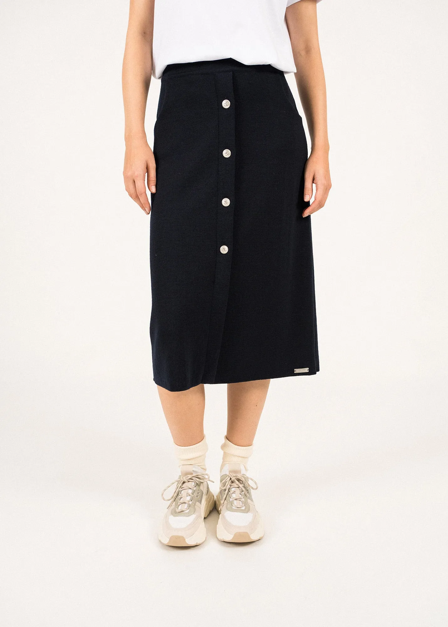 Ile Lacroix Buttoned Wool Skirt - SAINT JAMES x Romain Brifault (NAVY)