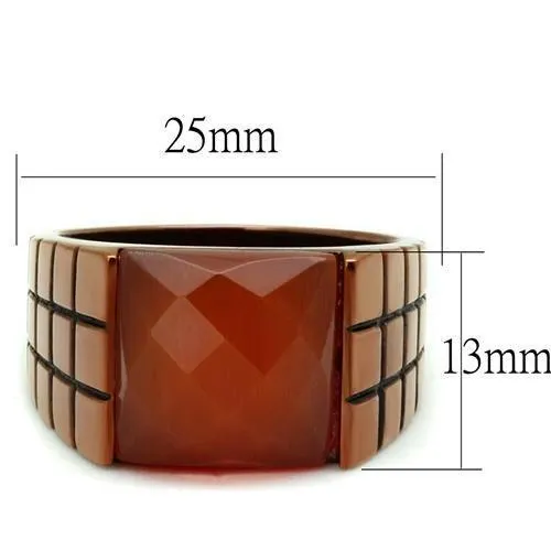 IP Coffee light Stainless Steel Ring with Semi-Precious Cat Eye in Orange for Women Style TK3114