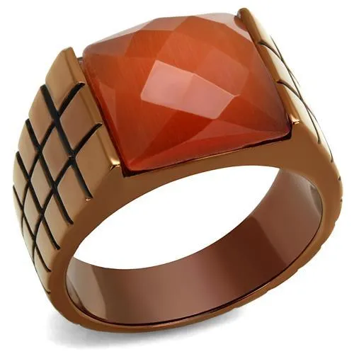 IP Coffee light Stainless Steel Ring with Semi-Precious Cat Eye in Orange for Women Style TK3114