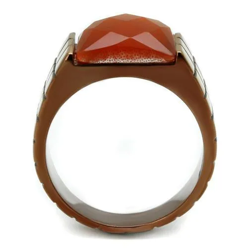 IP Coffee light Stainless Steel Ring with Semi-Precious Cat Eye in Orange for Women Style TK3114