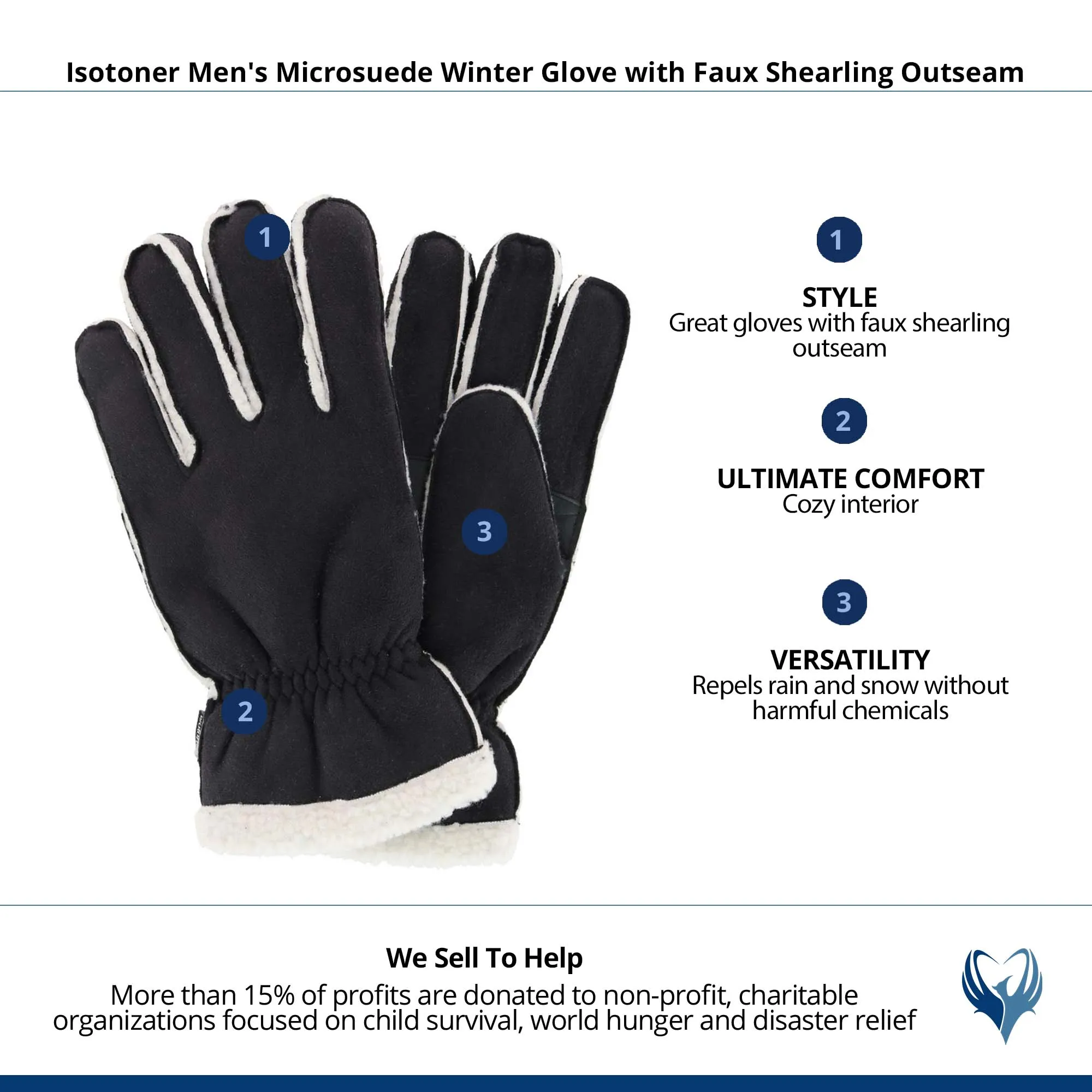 Isotoner Men's Microsuede Winter Glove with Faux Shearling Outseam