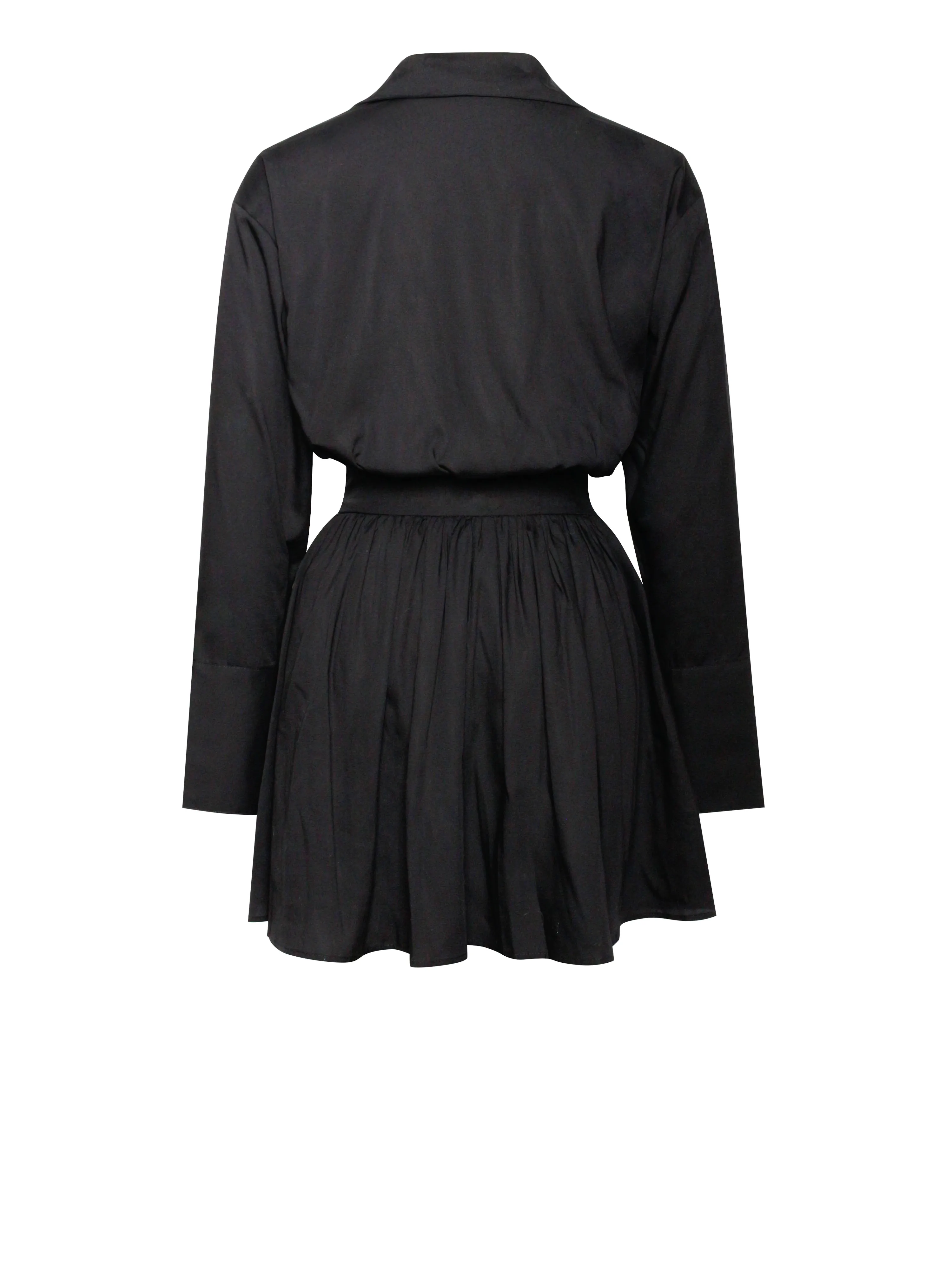 Jamila Black Shirt Mini Dress with Embroidered Waist Detail