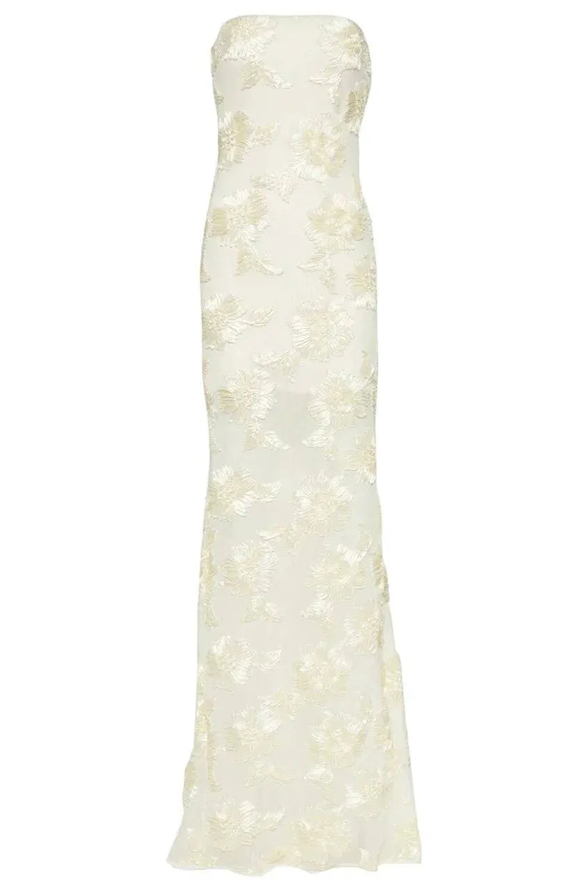 Jessie Flower Embroidered Mesh Maxi Dress