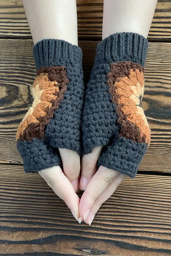 Knitted Sunflower Warm Half Finger Wool Gloves