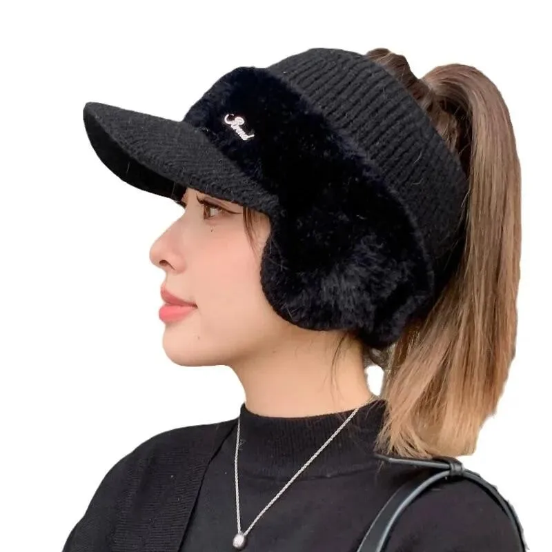 Ladies Warm Earflaps Knitted Hat