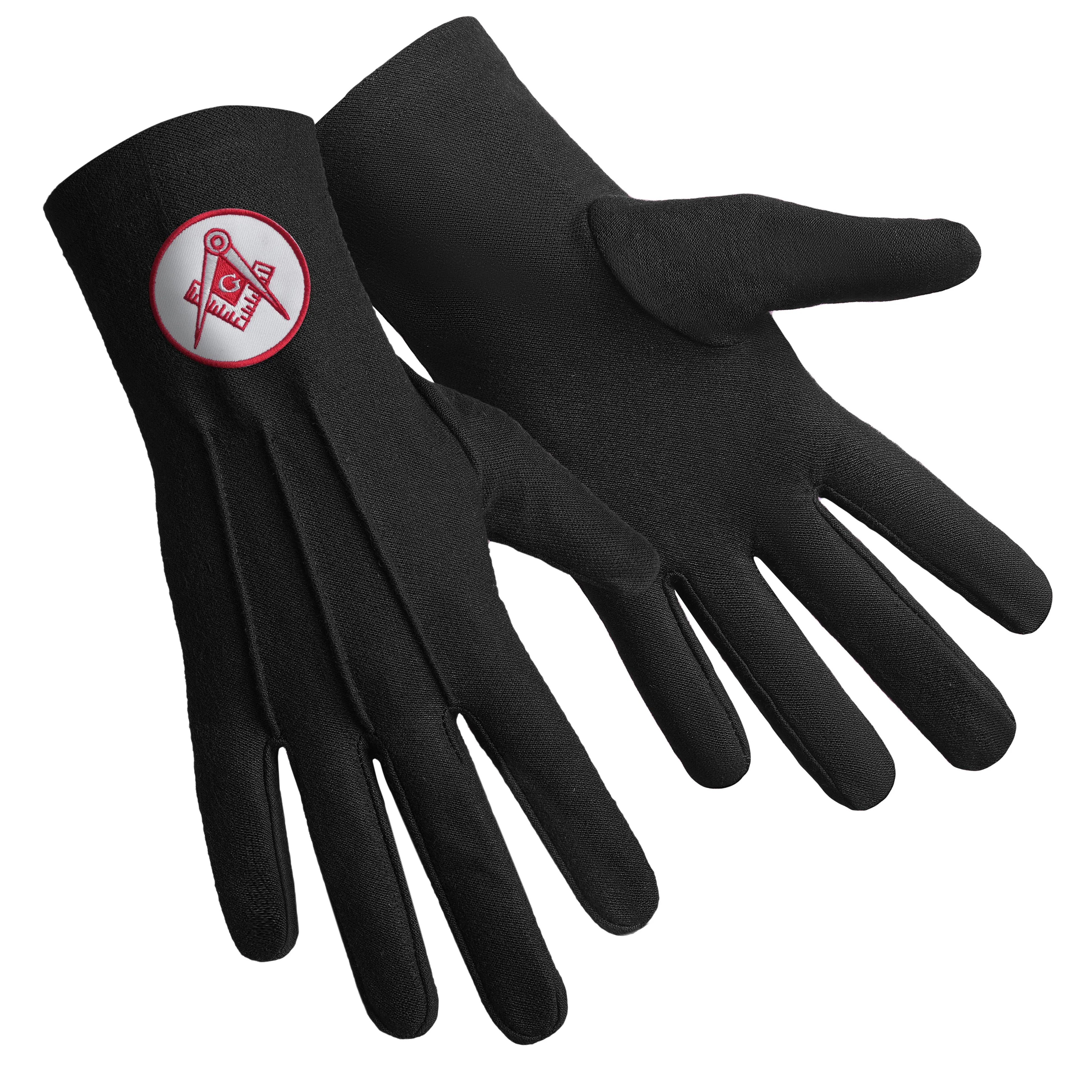 Master Mason Blue Lodge Gloves - Black Cotton With Red Emblem