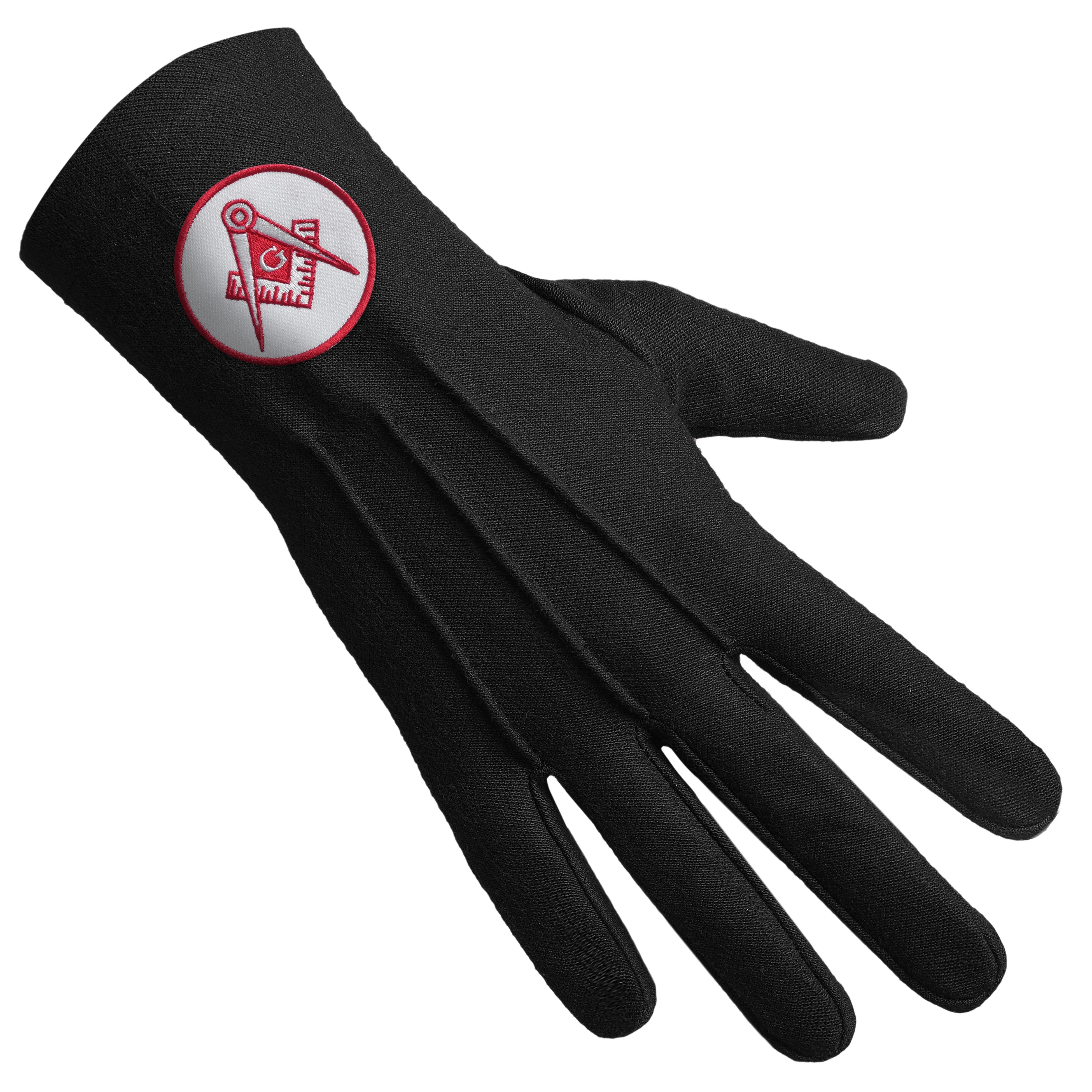 Master Mason Blue Lodge Gloves - Black Cotton With Red Emblem