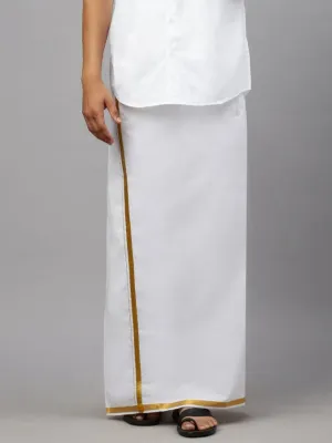 Men Readymade Double Dhoti White with Gold Jari Border 708