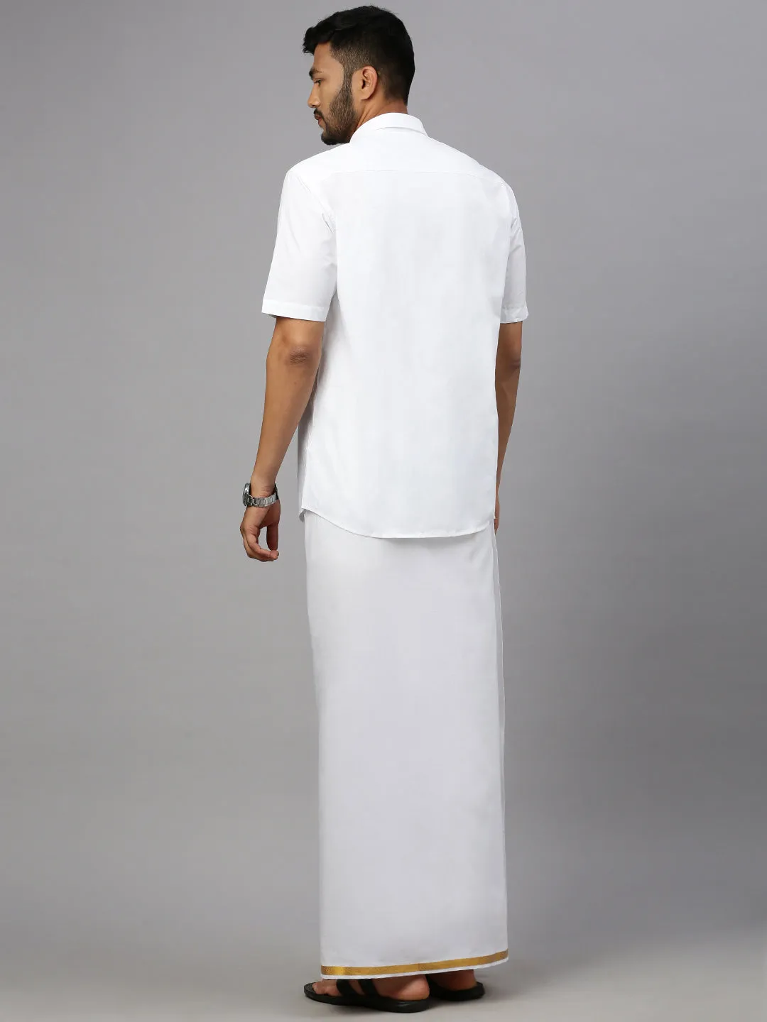 Men Readymade Double Dhoti White with Gold Jari Border 708