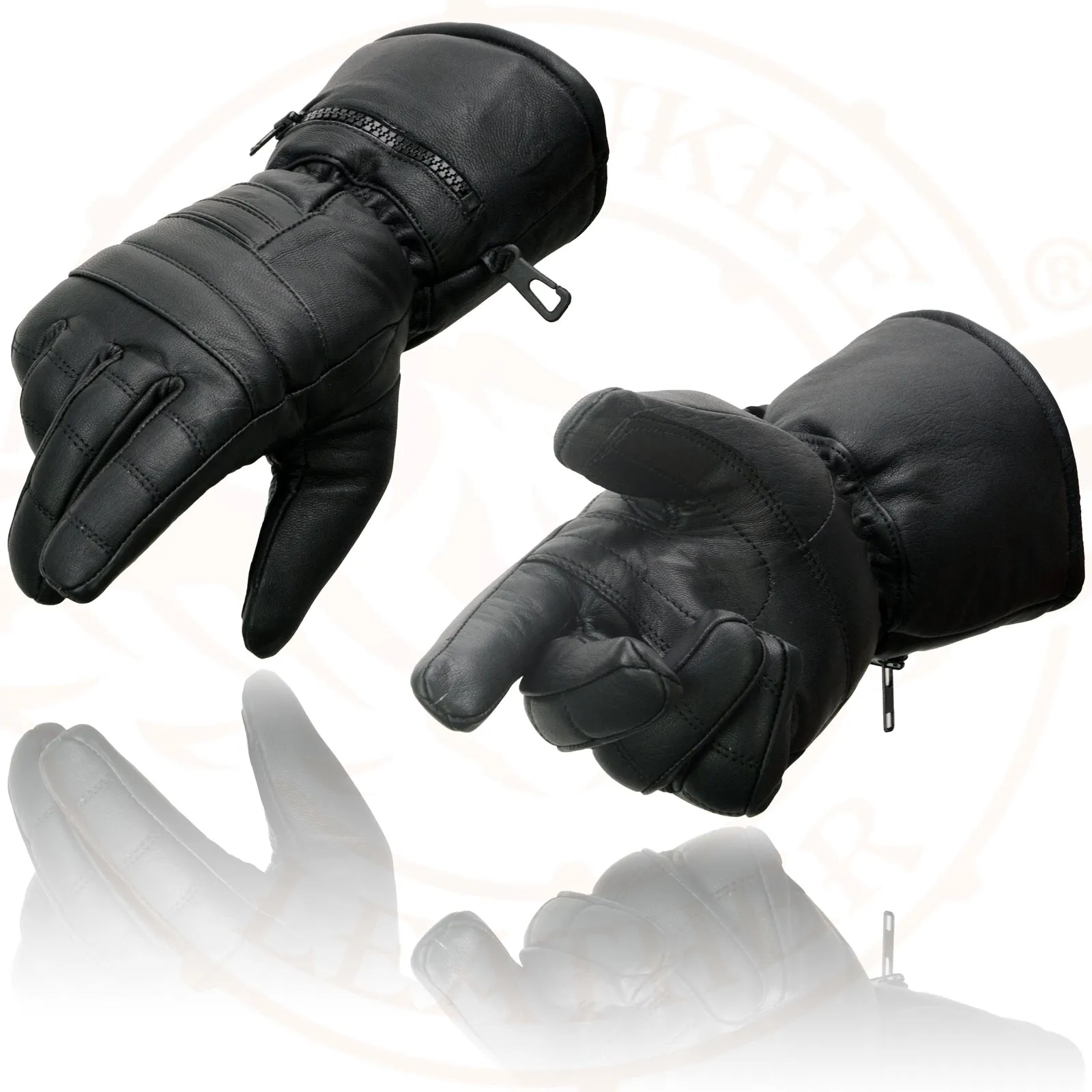 Milwaukee Leather SH230 Men's Black Leather Warm Lining Gauntlet Motorcycle Hand Gloves W/ ‘Rain Mitten and Pull-on Closure’