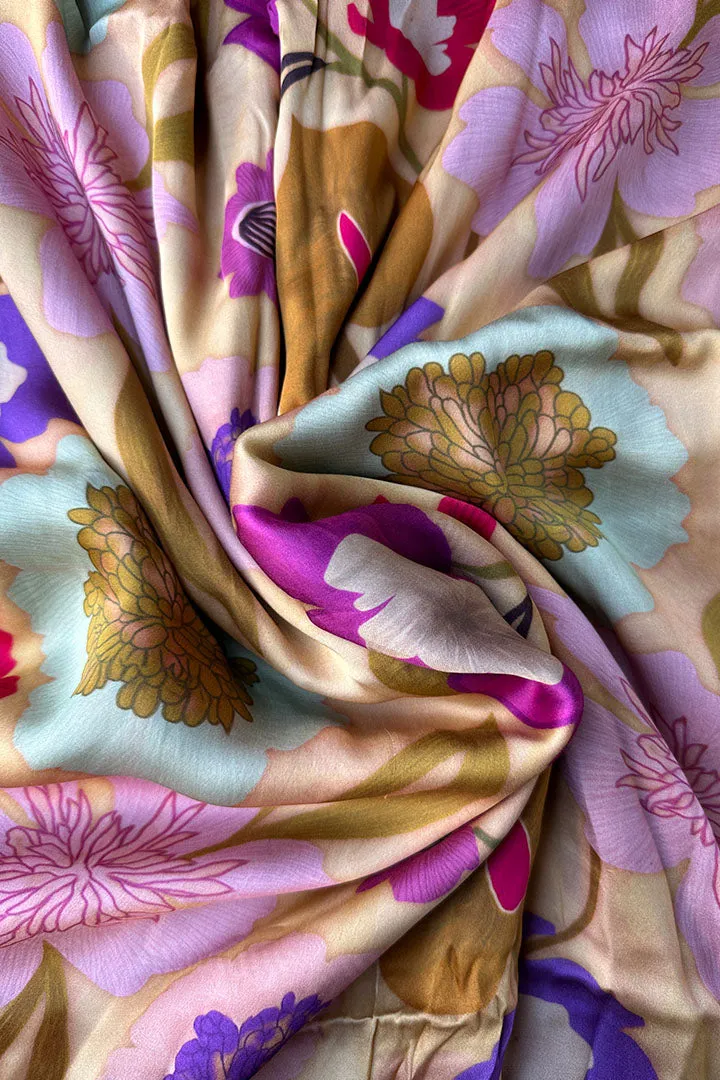 Multicolor Floral Printed Liva Bemberg Satin Fabric