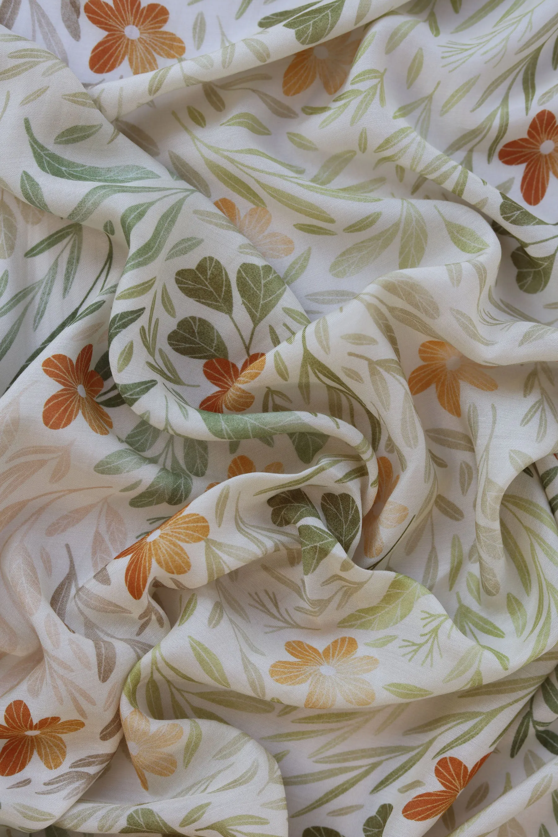 Multicolor Shaded Floral Pattern Printed Natural Muslin Silk Fabric