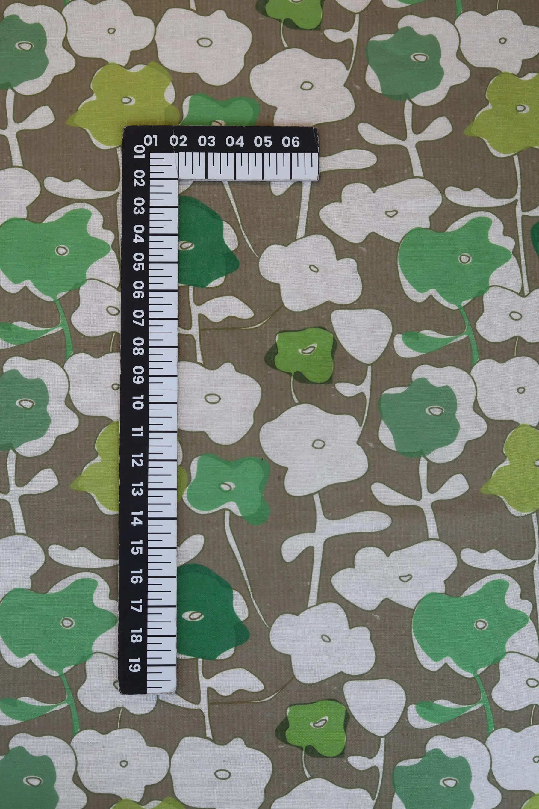 Natural Olive Green Floral Pattern Printed Eco Poly Linen Fabric