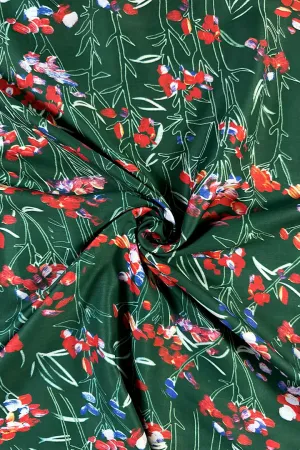 Pine Green Floral Printed Muslin Fabric