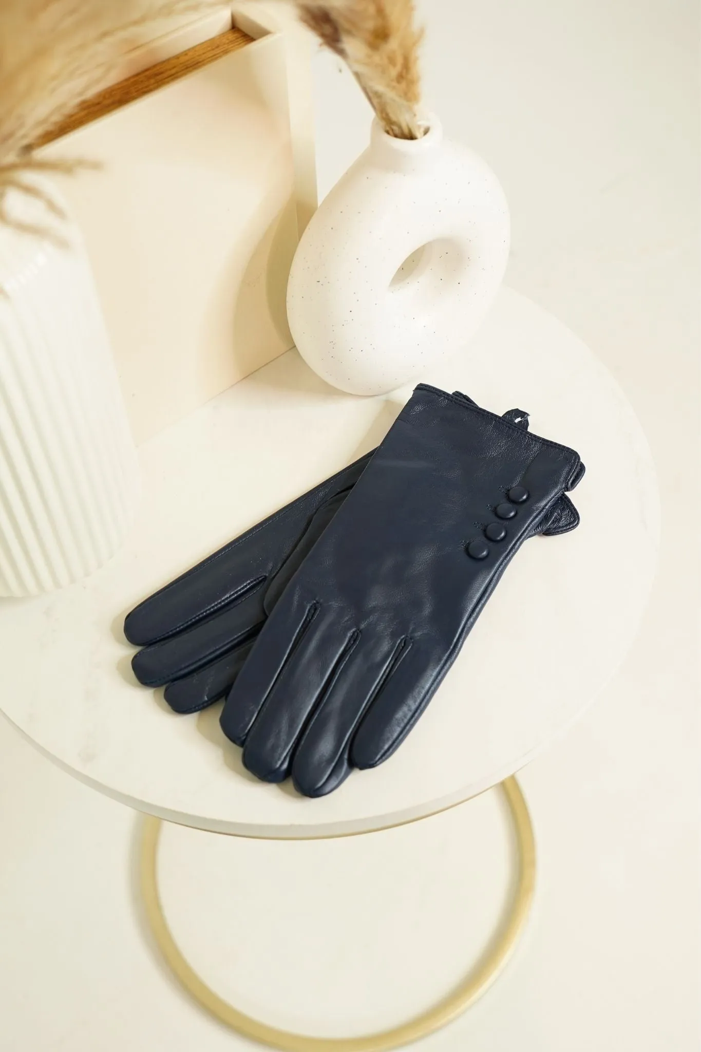 Polly Leather Gloves In Navy