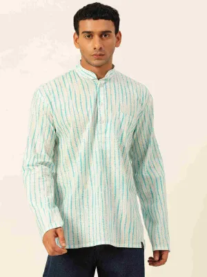 Premium Sky Blue Tie Dye Handblock Printed Short Kurta