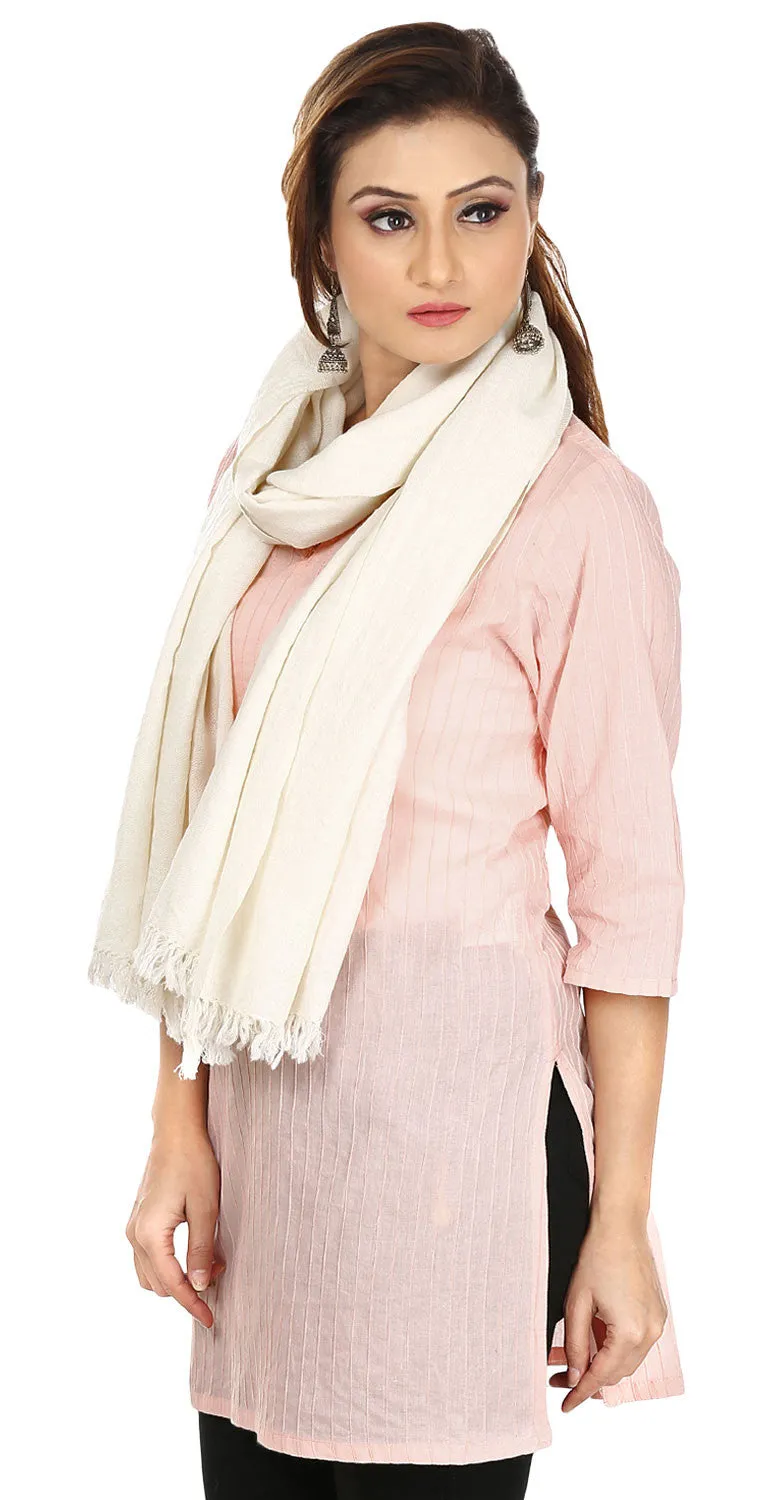 Pure Wool Shawl Scarf Womens Solid Color Indian Clothes (Off-White, 80 x 28 inches)