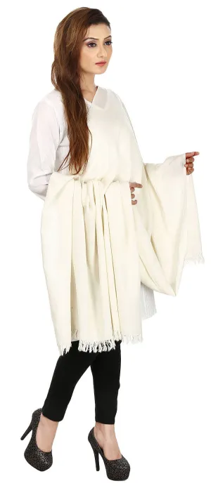 Pure Wool Shawl Scarf Womens Solid Color Indian Clothes (Off-White, 80 x 28 inches)