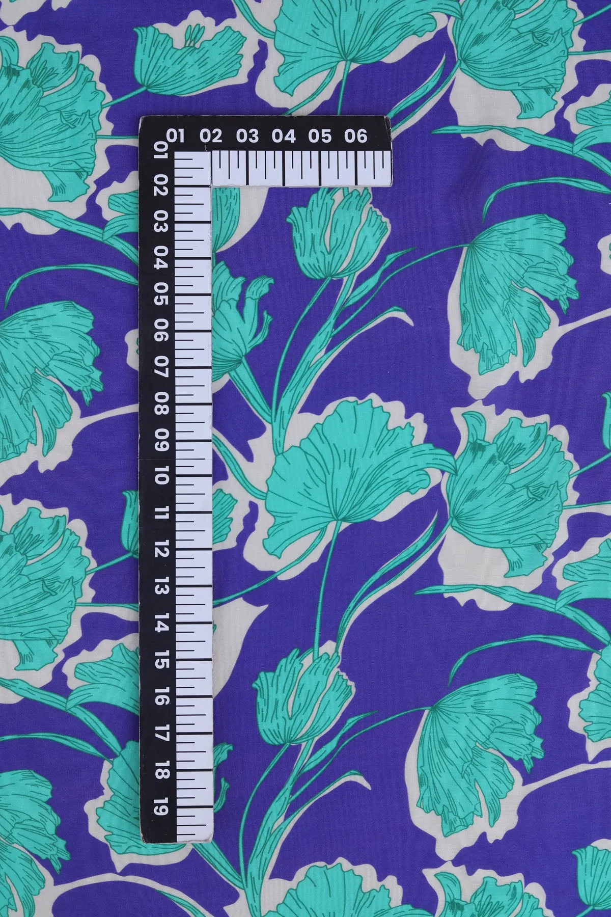 Purple Teal Floral Pattern Printed Natural Muslin Silk Fabric