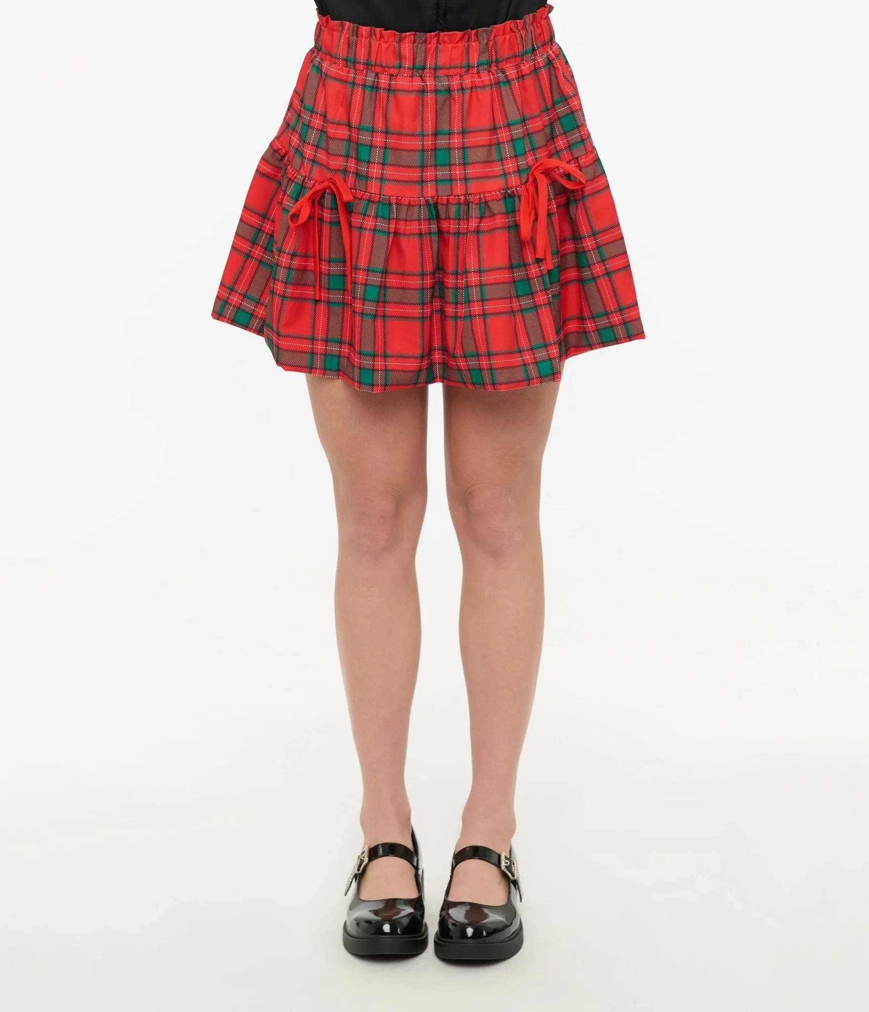 Red Plaid Bubble Mini Skirt