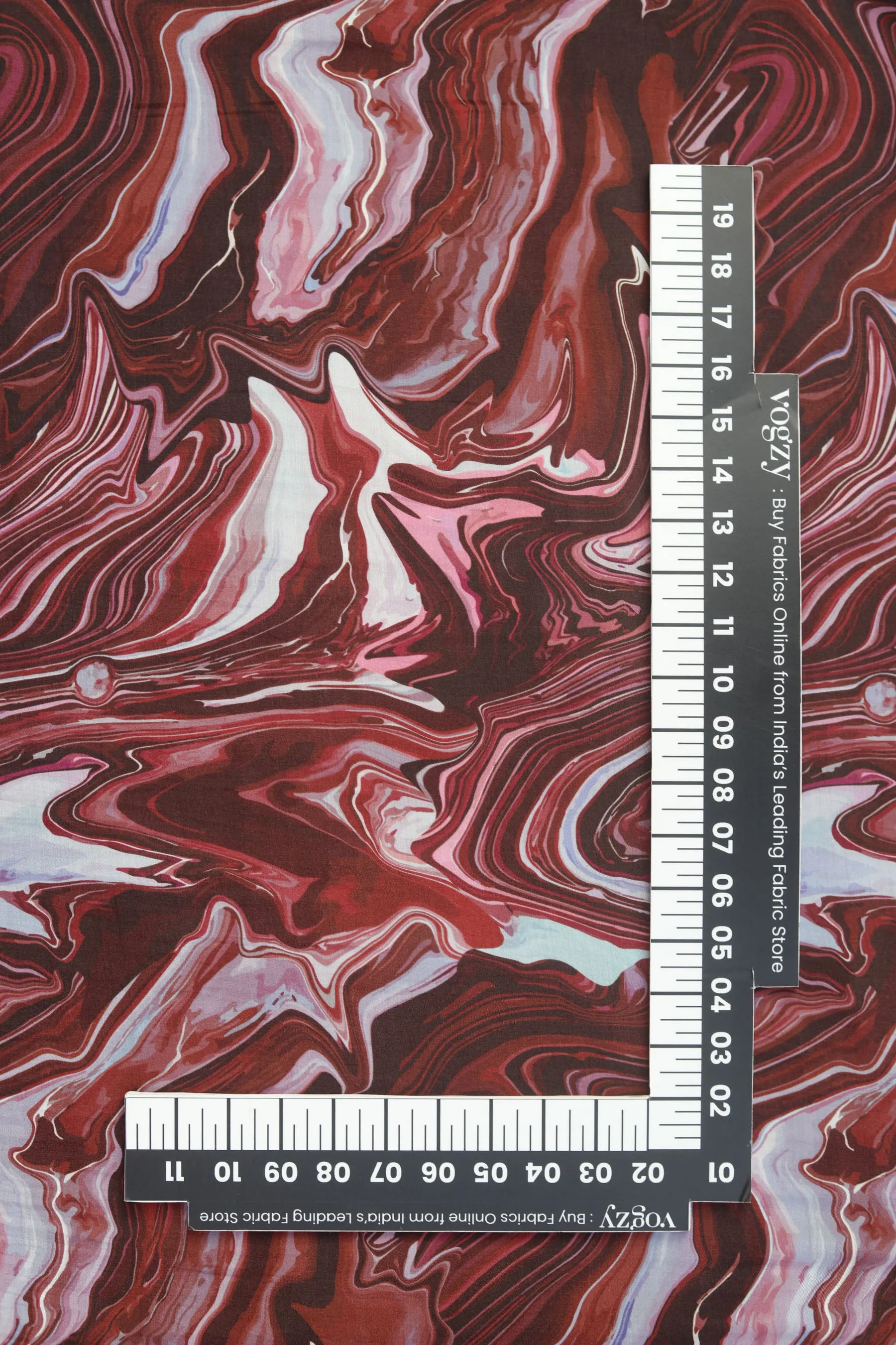 Rio Red Marble Printed Natural Muslin Silk Fabric