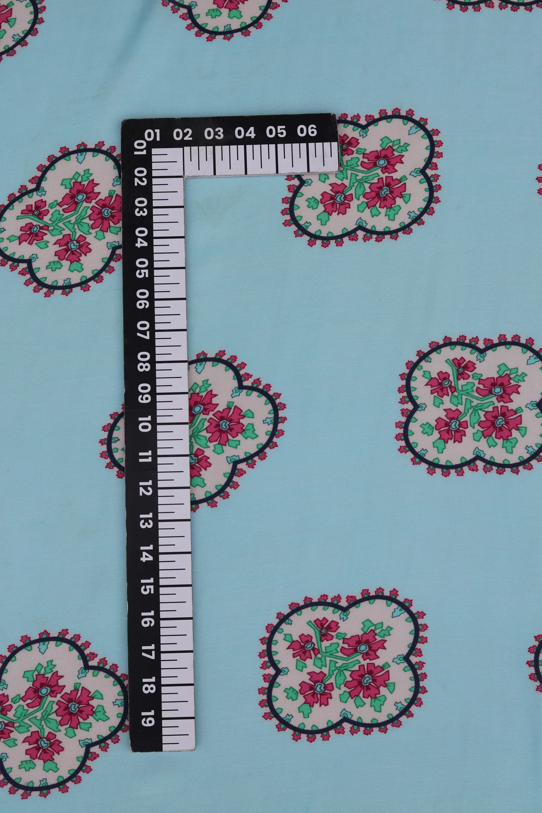 Sky Blue All Over Modern Print Natural Muslin Silk Fabric