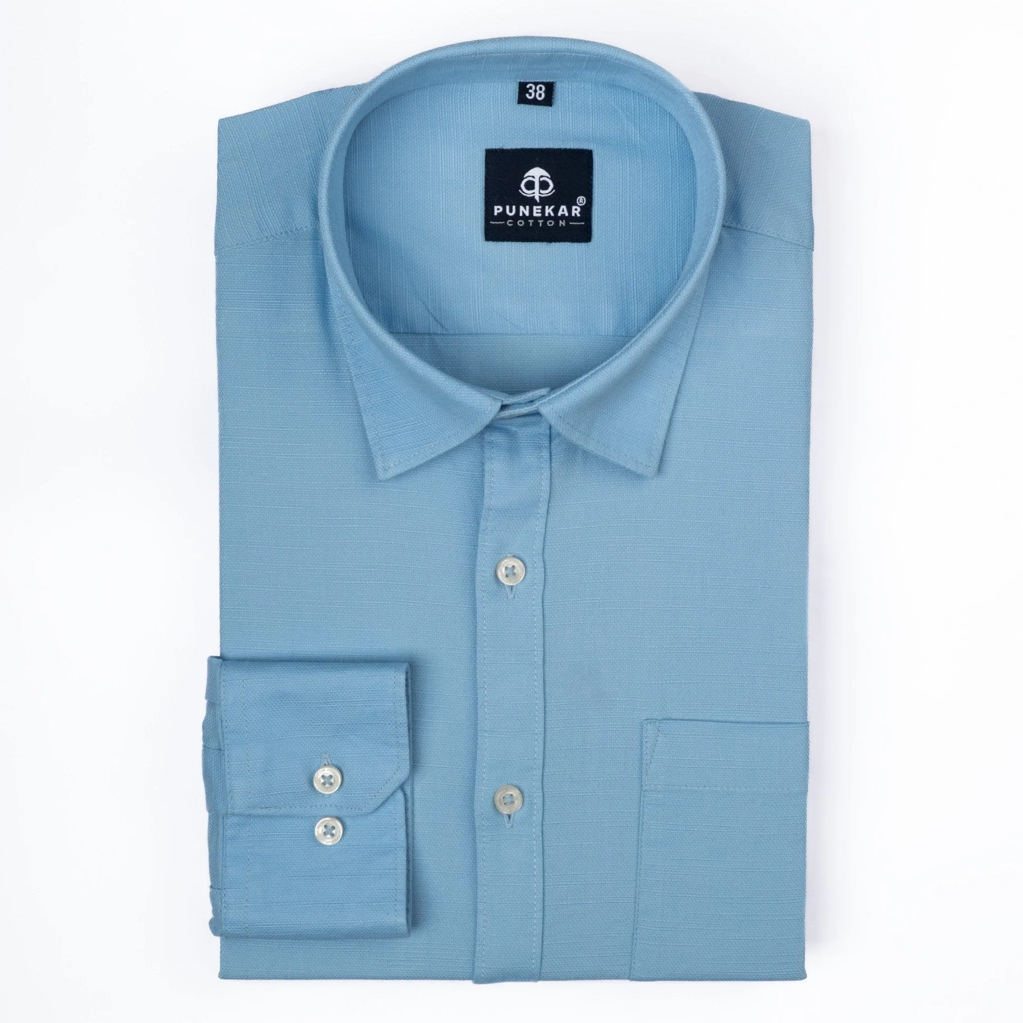 Sky Blue Color Cotton Linen Shirt For Men