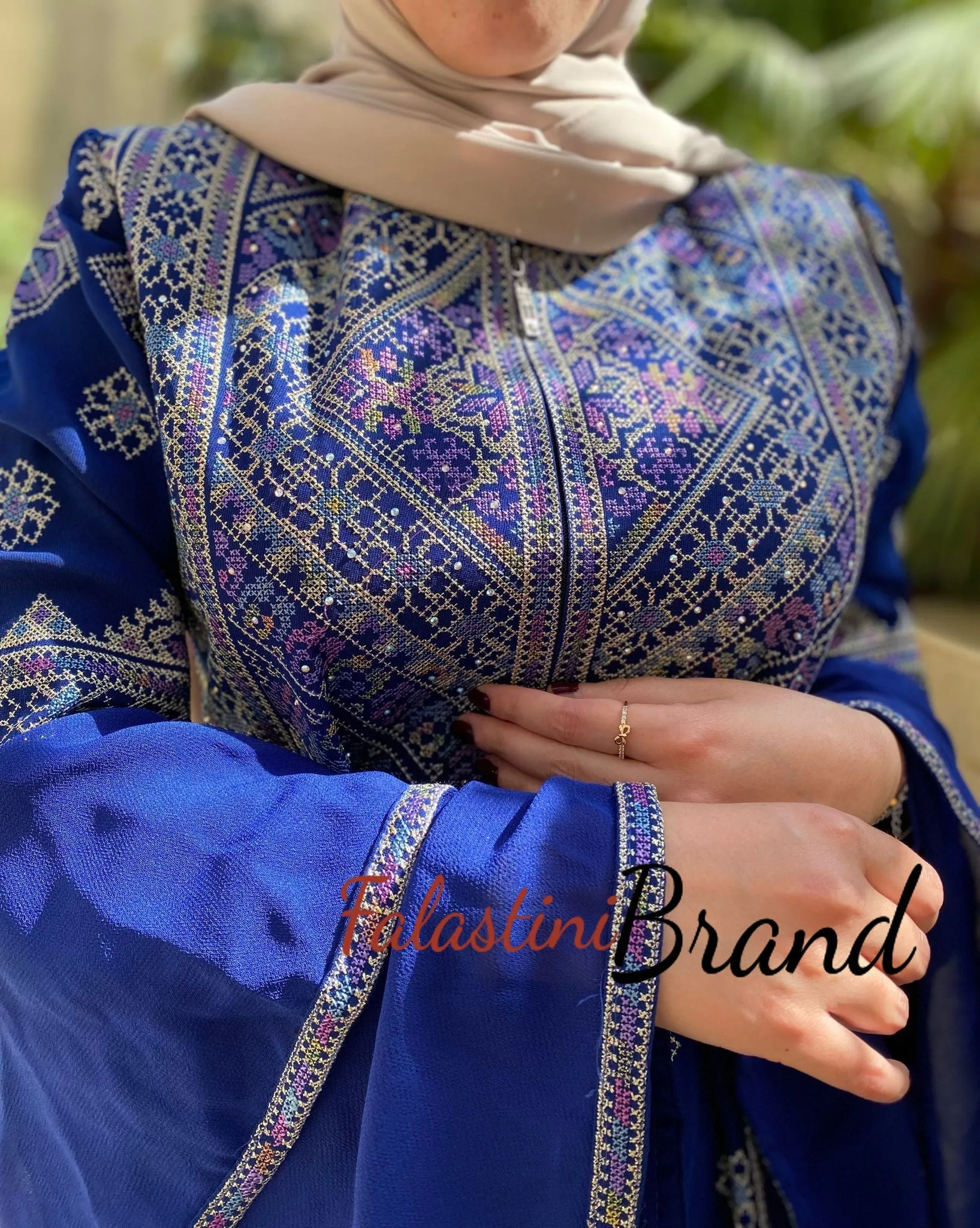 Stylish Mermaid Royal Blue Palestinian Embroidered Dress