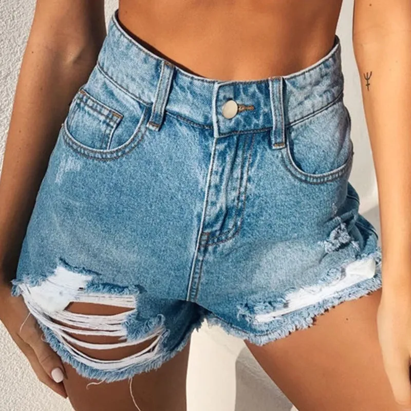 summer new high waist fashion full spray process ripped jeans shorts hot pants