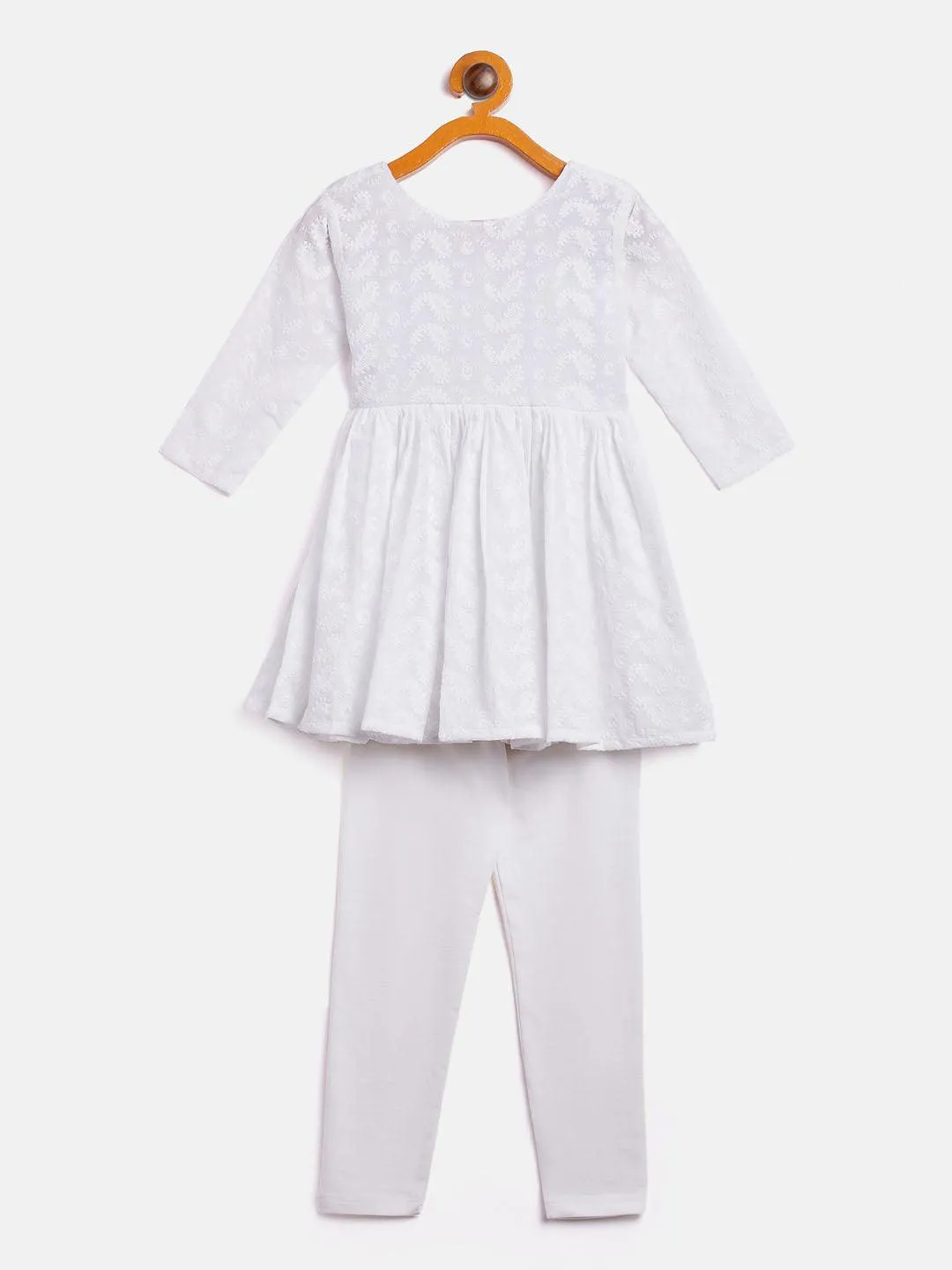 VASTRAMAY Girl's White Chikankari Kurta Set