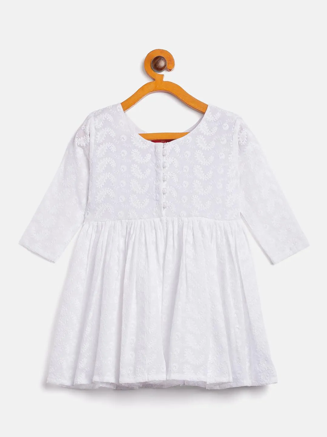 VASTRAMAY Girl's White Chikankari Kurta Set