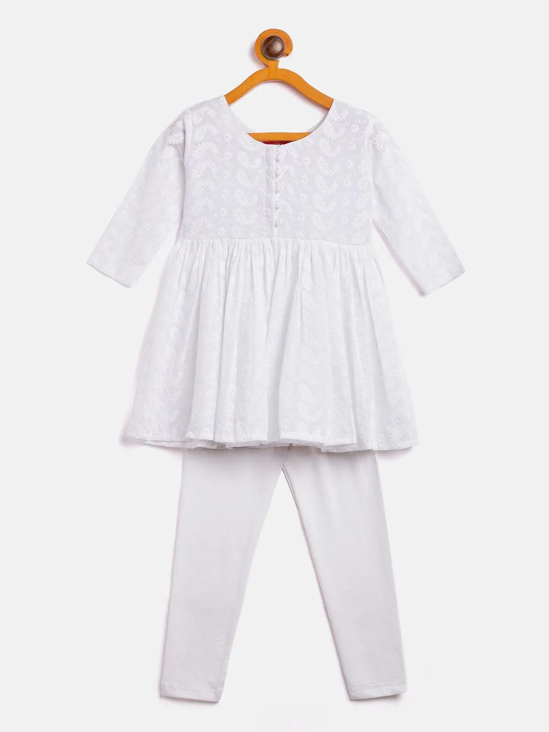 VASTRAMAY Girl's White Chikankari Kurta Set