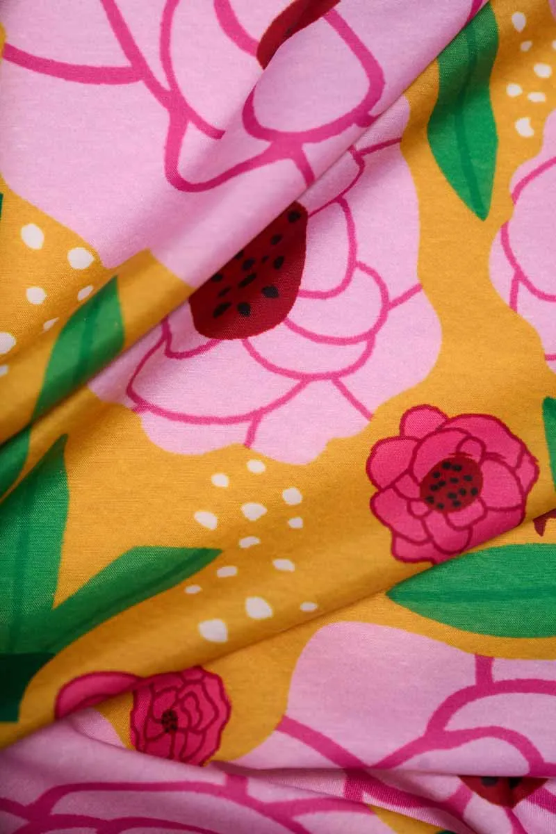 Vibrant Geo Floral Pattern Printed Muslin Fabric