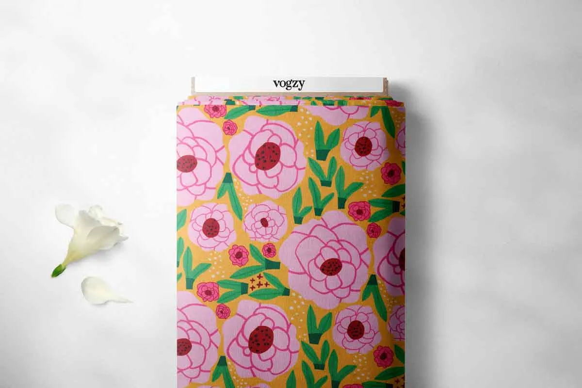 Vibrant Geo Floral Pattern Printed Muslin Fabric