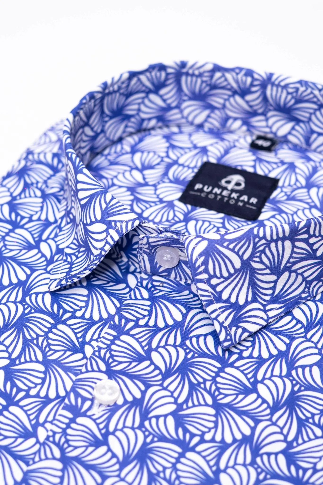 White Navy Blue Color Leaf Printed Shirt For Men