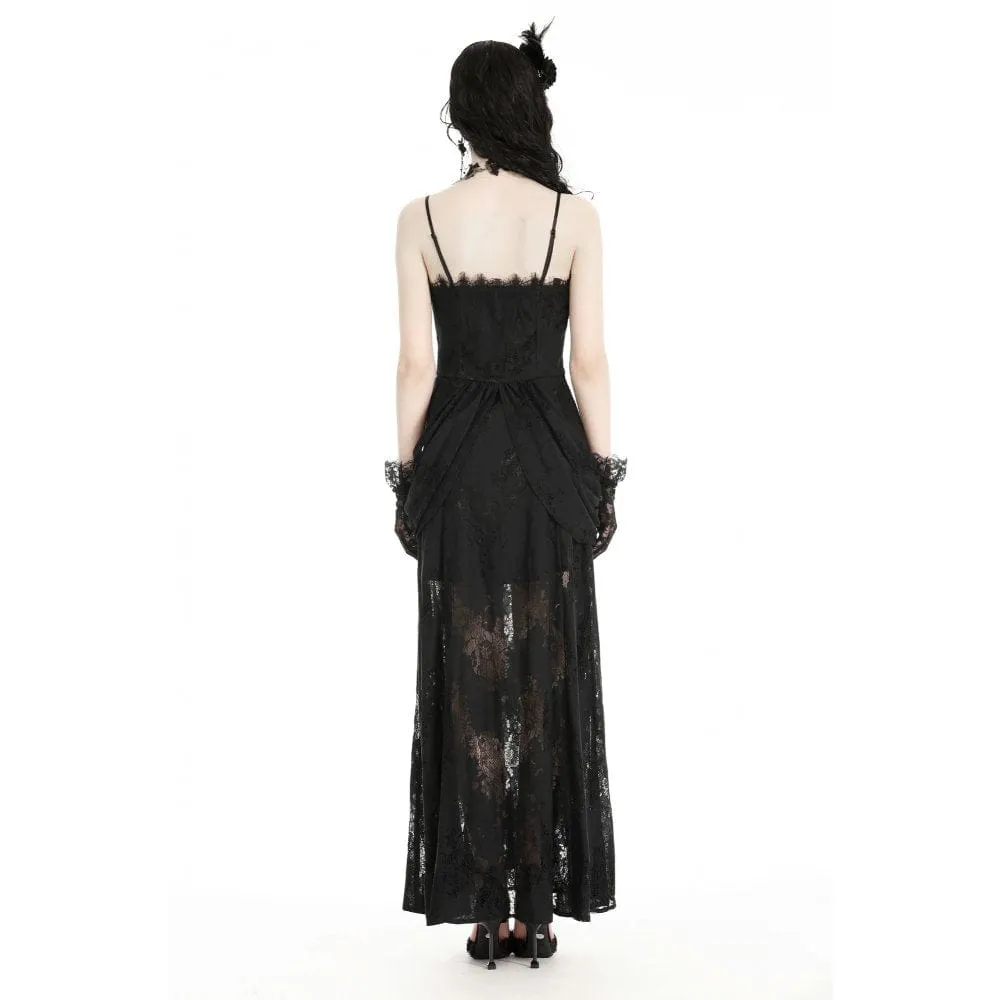 Women's Gothic Floral Embroidered Lace Wedding Slip Dress