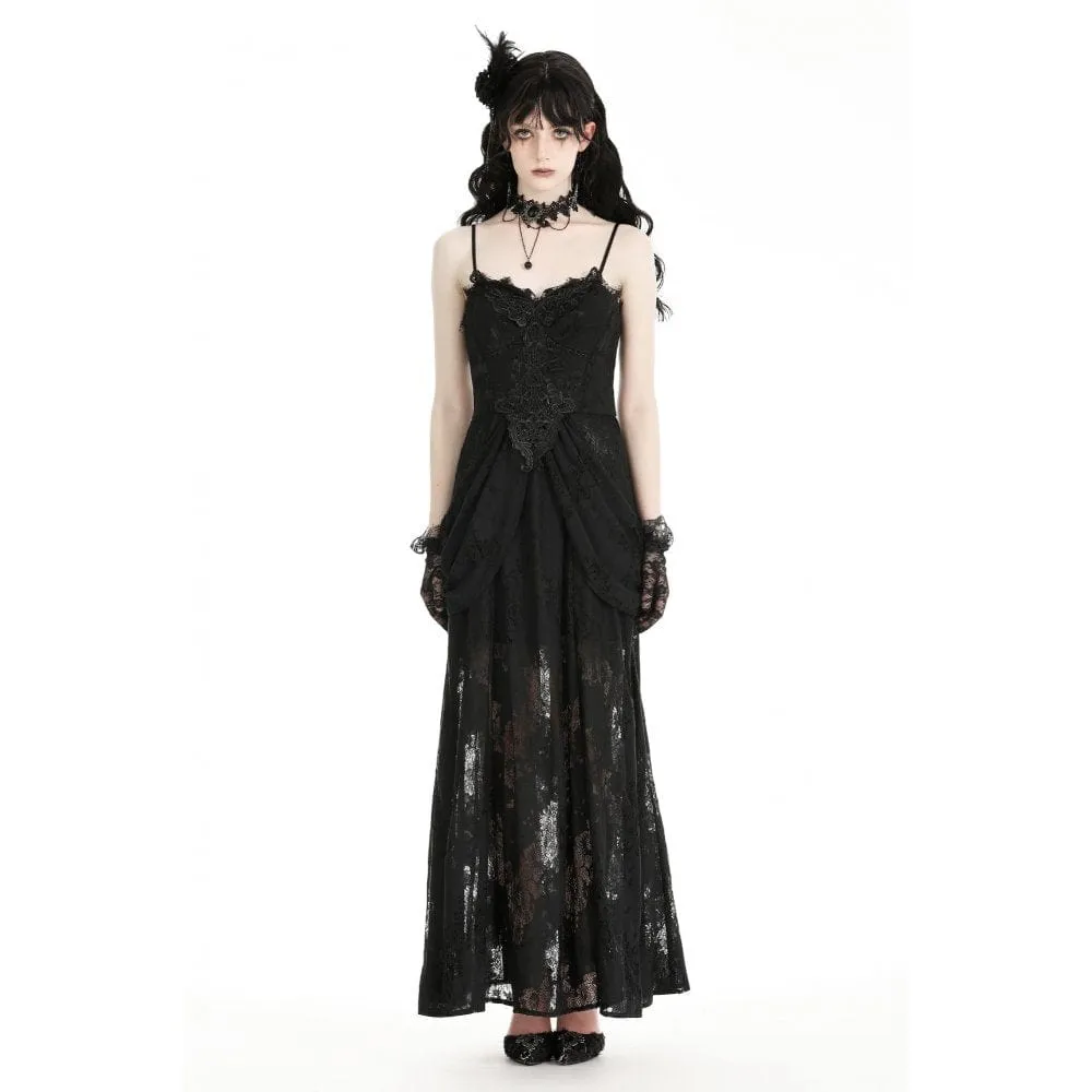 Women's Gothic Floral Embroidered Lace Wedding Slip Dress