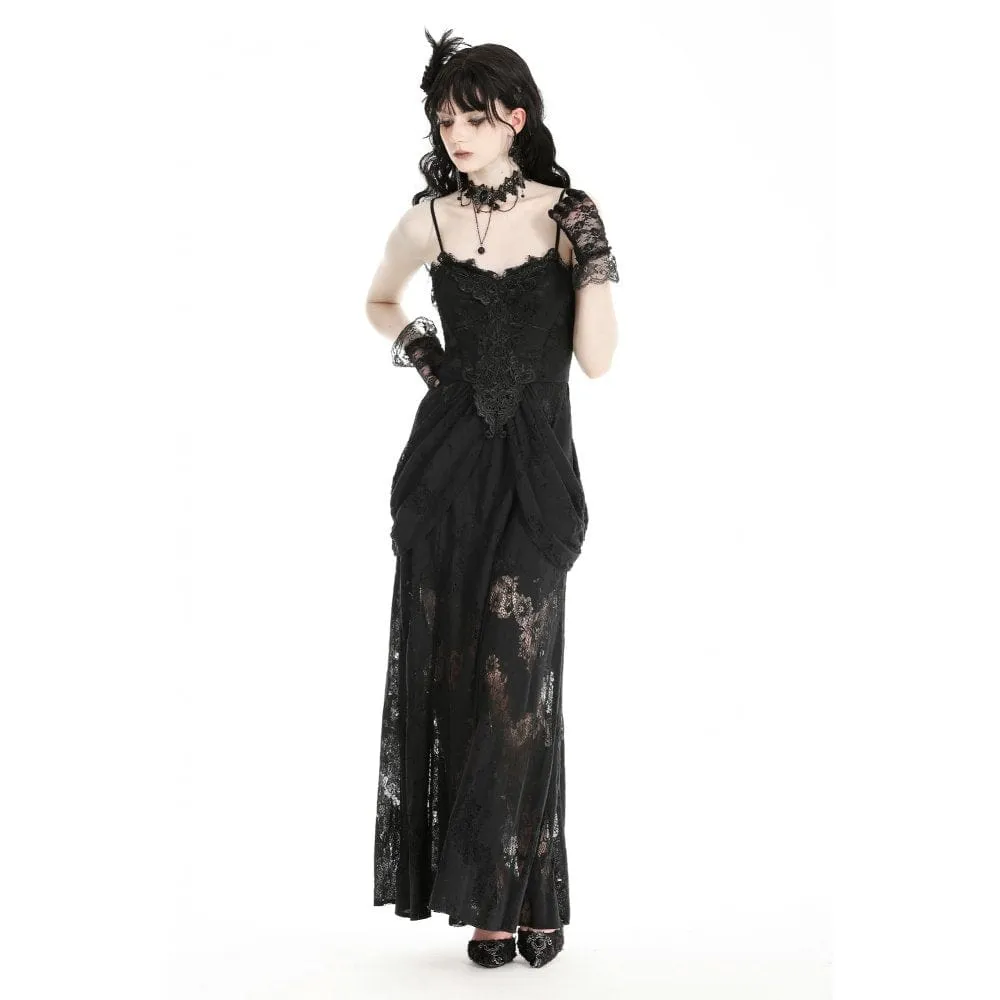 Women's Gothic Floral Embroidered Lace Wedding Slip Dress