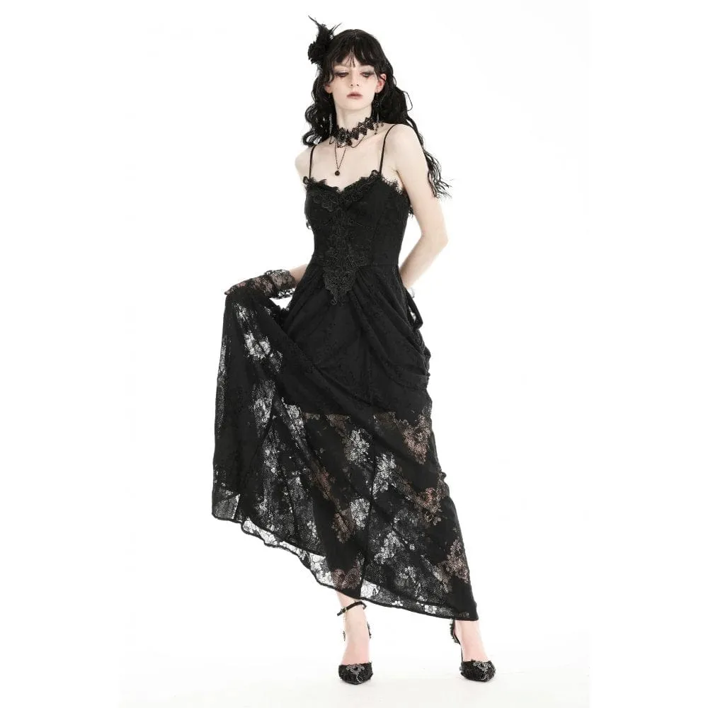 Women's Gothic Floral Embroidered Lace Wedding Slip Dress